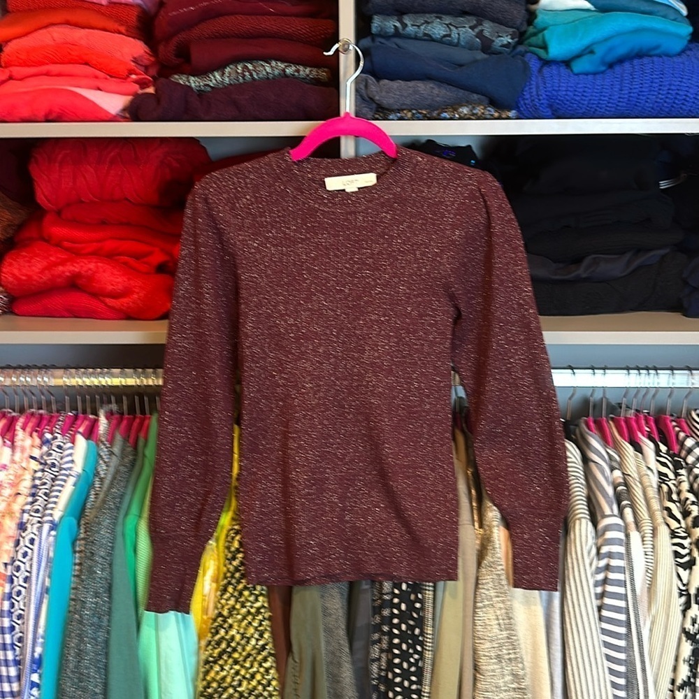 Loft aubergine long sleeve crew neck metallic silver threads sweater size SP